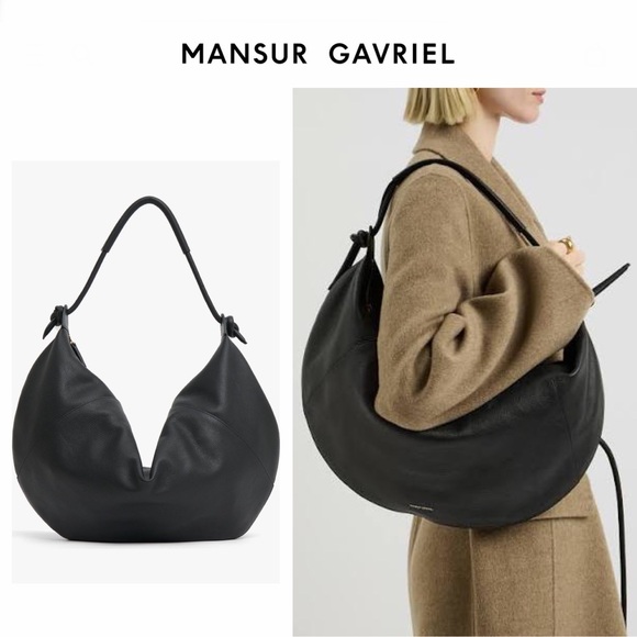 Mansur Gavriel Fortuna Grained Leather Shoulder Bag - Black NWT 798$